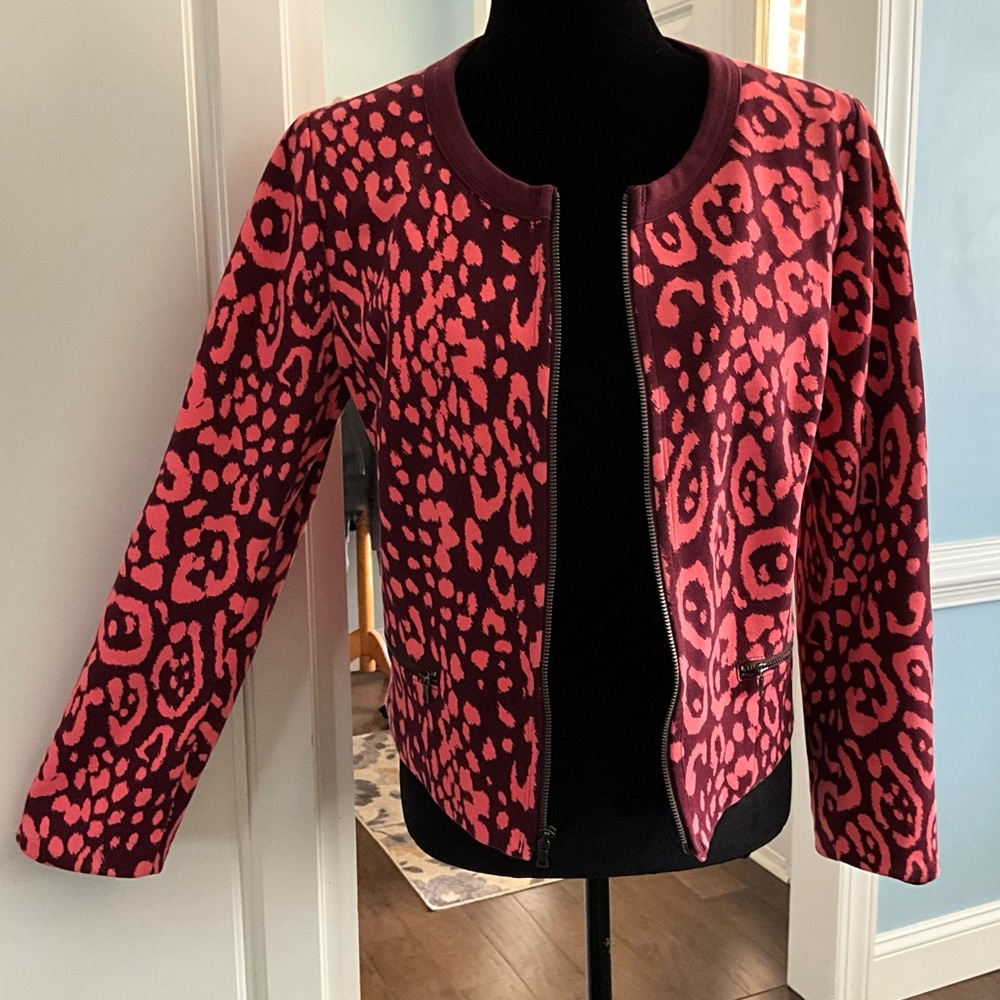 GAP pink & maroon leopard print zip-front jacket Animal Print